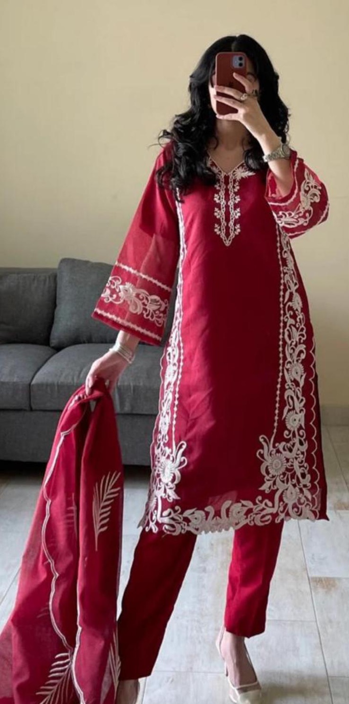 Red embroidered 3 piece suit