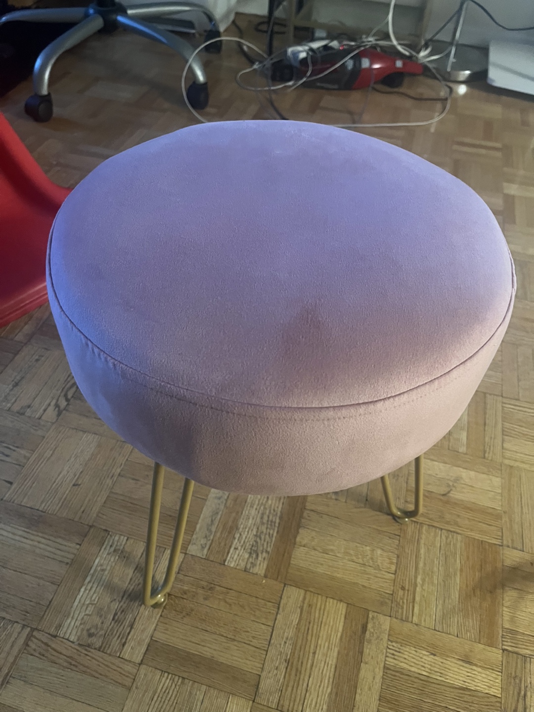 Pink Velvet Stool with Gold Legs