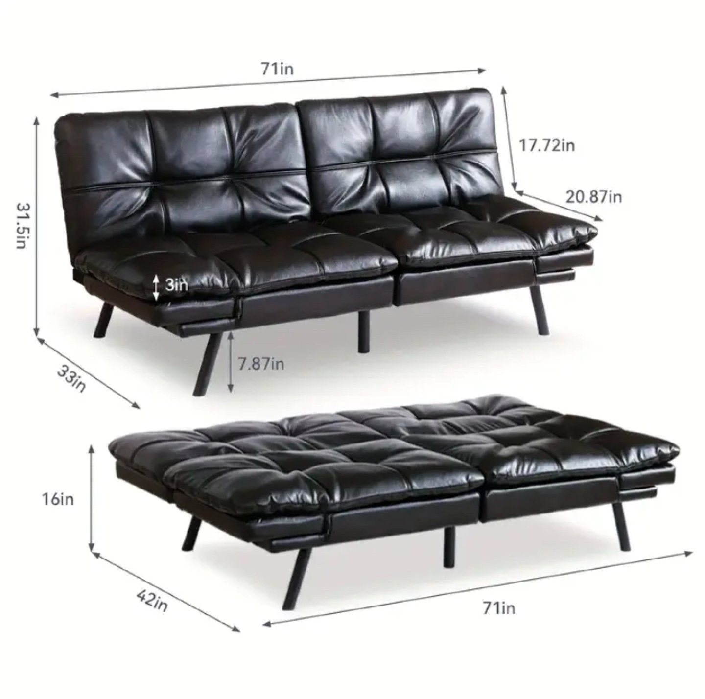 Matte Brown Futon Sofa Bed - photo 5