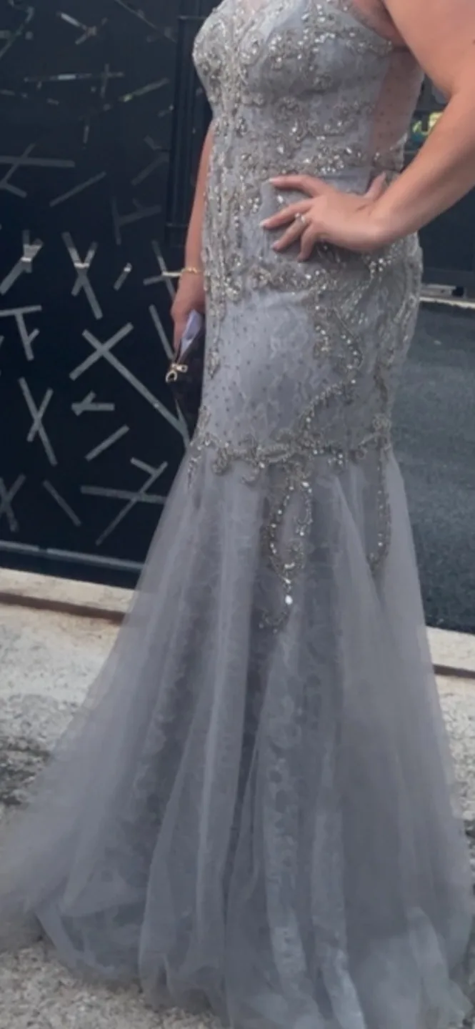 Gray Beaded Mermaid Prom Dress image indicator(2)