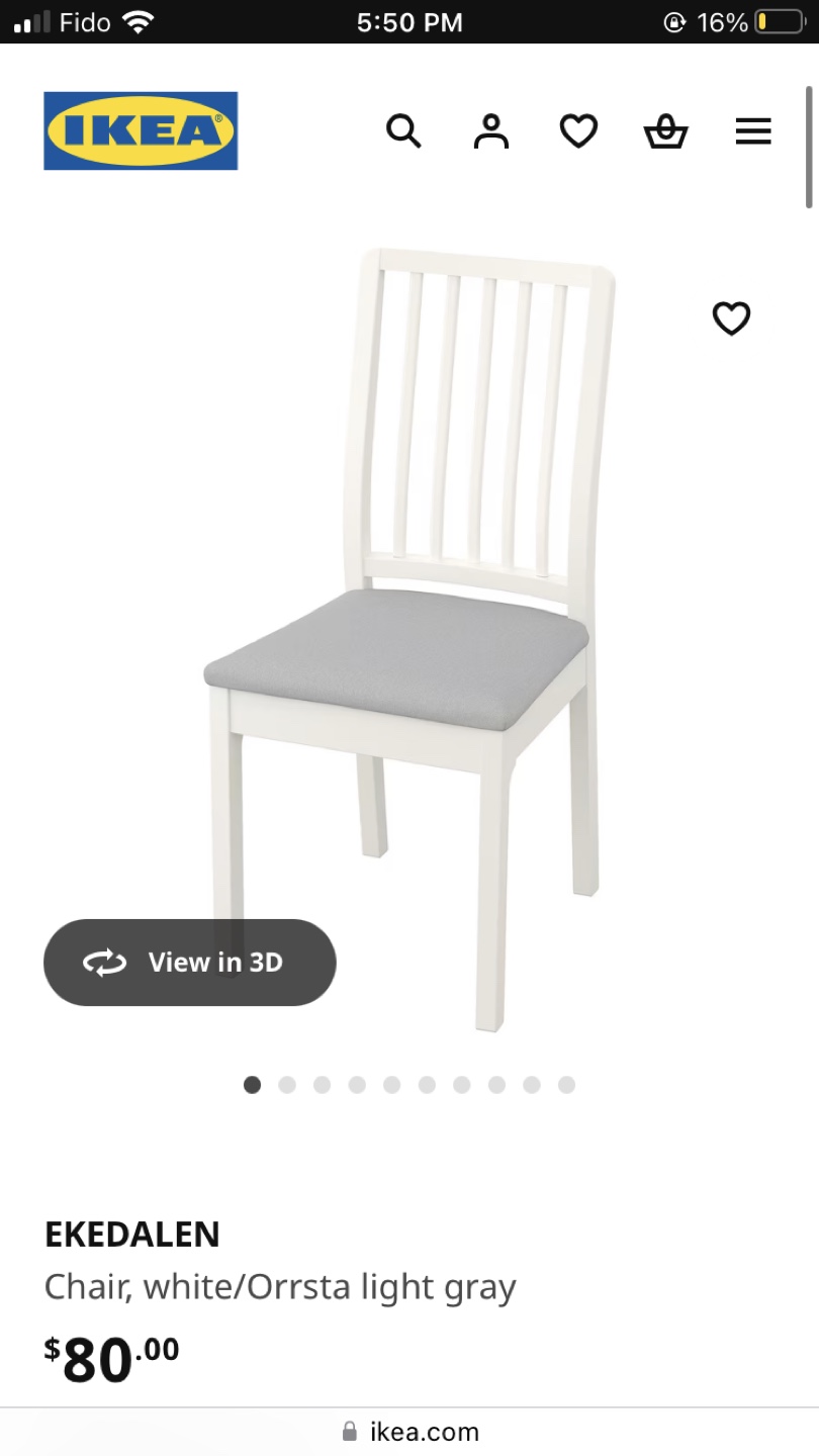 IKEA EKEDALEN Dining Chair - White with Grey Cushion - photo 4