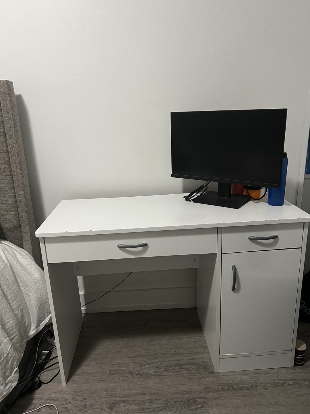 White Desk with Drawer and Cabinet - photo 2