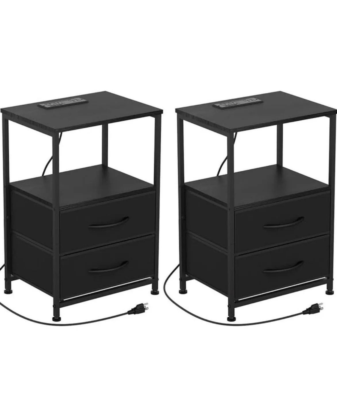 2 Pack Black Nightstand with 2 Drawers and Outlets thumbnail