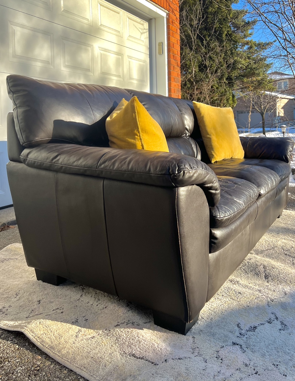 *FREE DELIVERY* Black Leather 3-Seater Sofa for Sale - photo 2