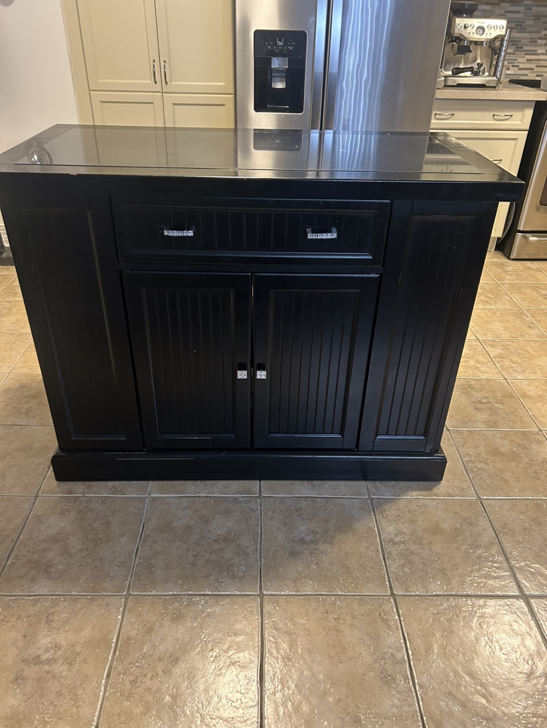 Black Kitchen Island with Granite Countertop