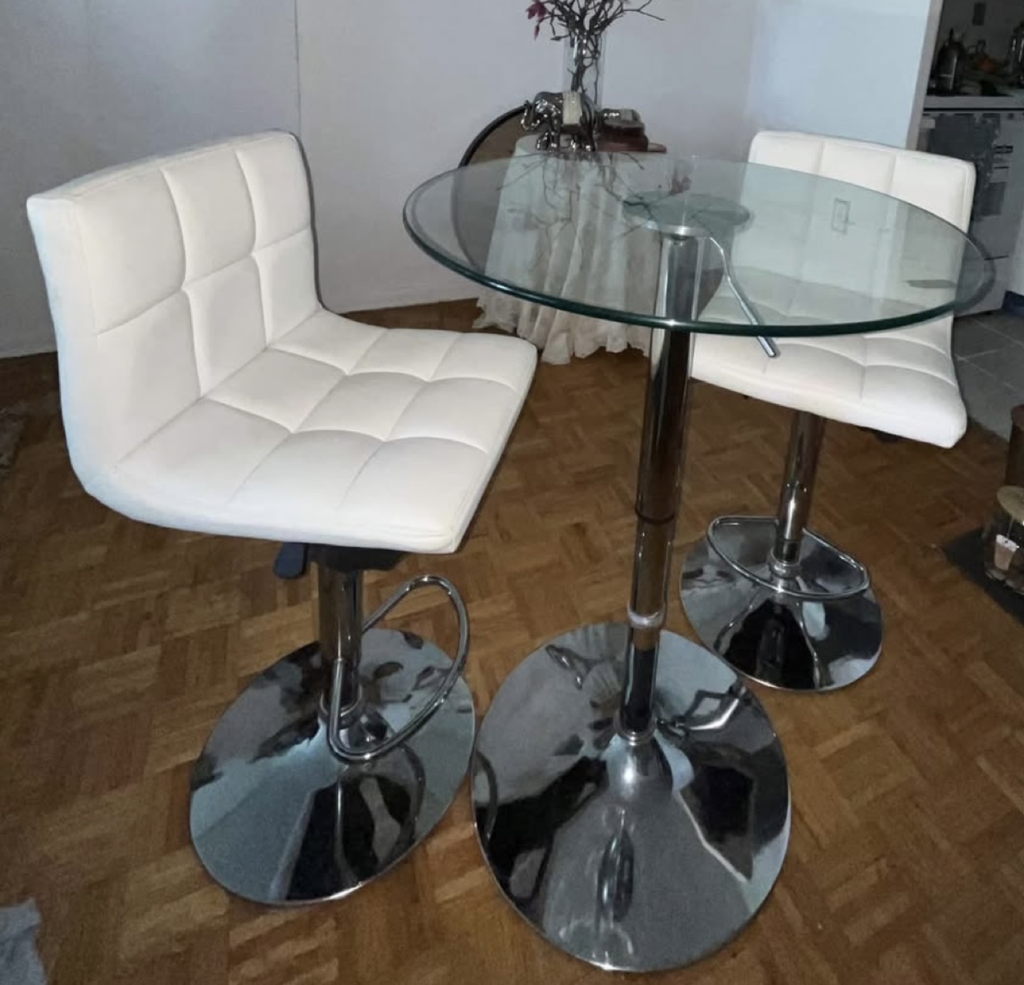 Glass Top Bar Table and Two Stools