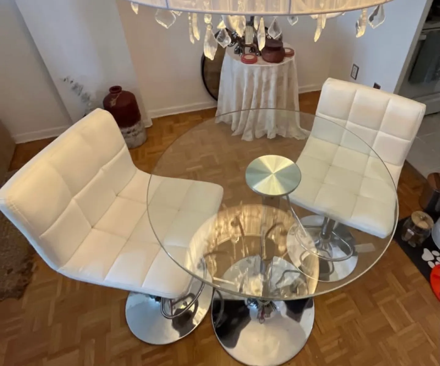 Glass Top Bar Table and Two Stools image indicator(3)