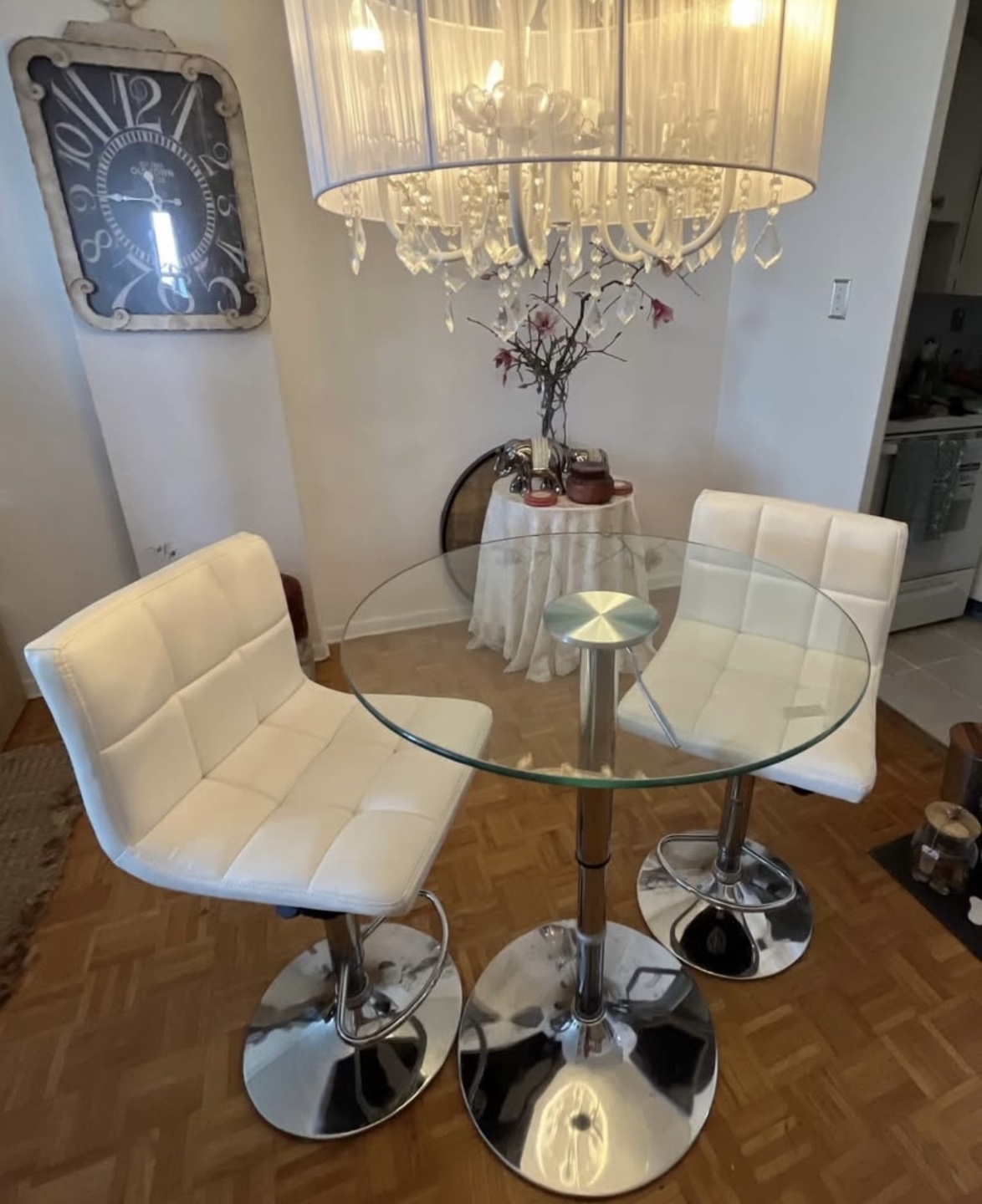 Glass Top Bar Table and Two Stools - photo 2
