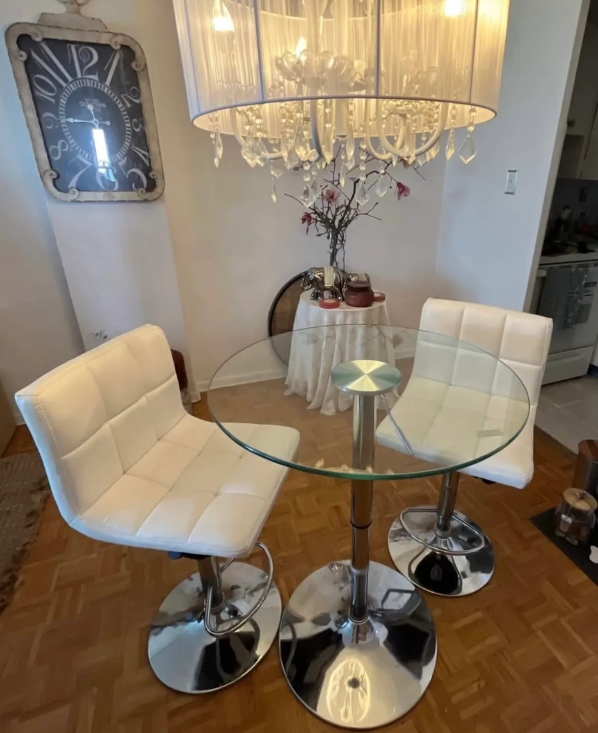 Glass Top Bar Table and Two Stools image indicator(2)