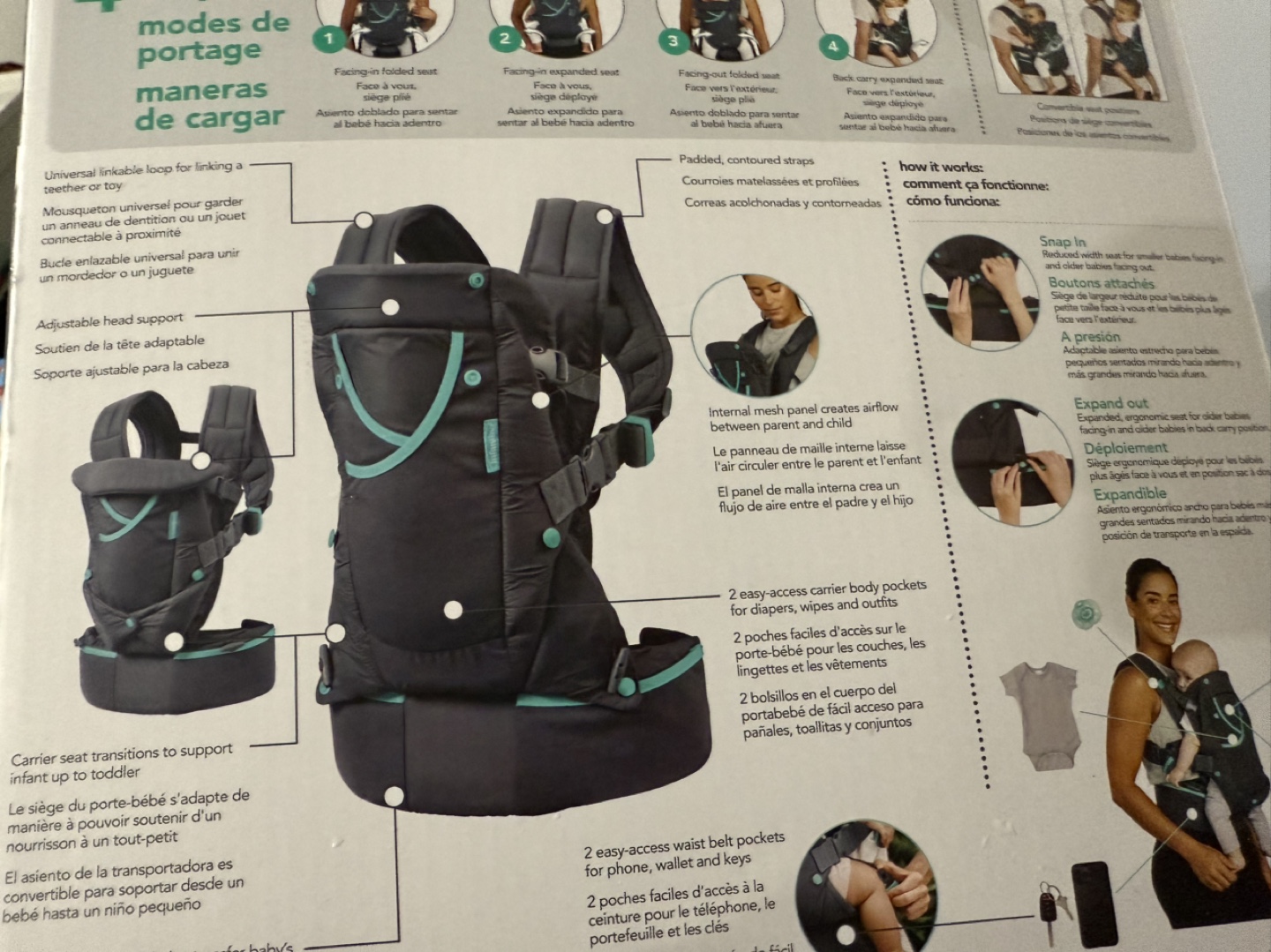Infantino Carry On Active Multi-Pocket Baby Carrier 8-40lbs - photo 3