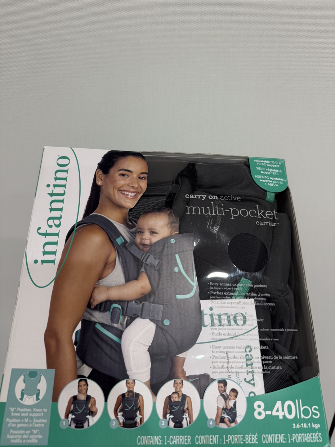 Infantino Carry On Active Multi-Pocket Baby Carrier 8-40lbs