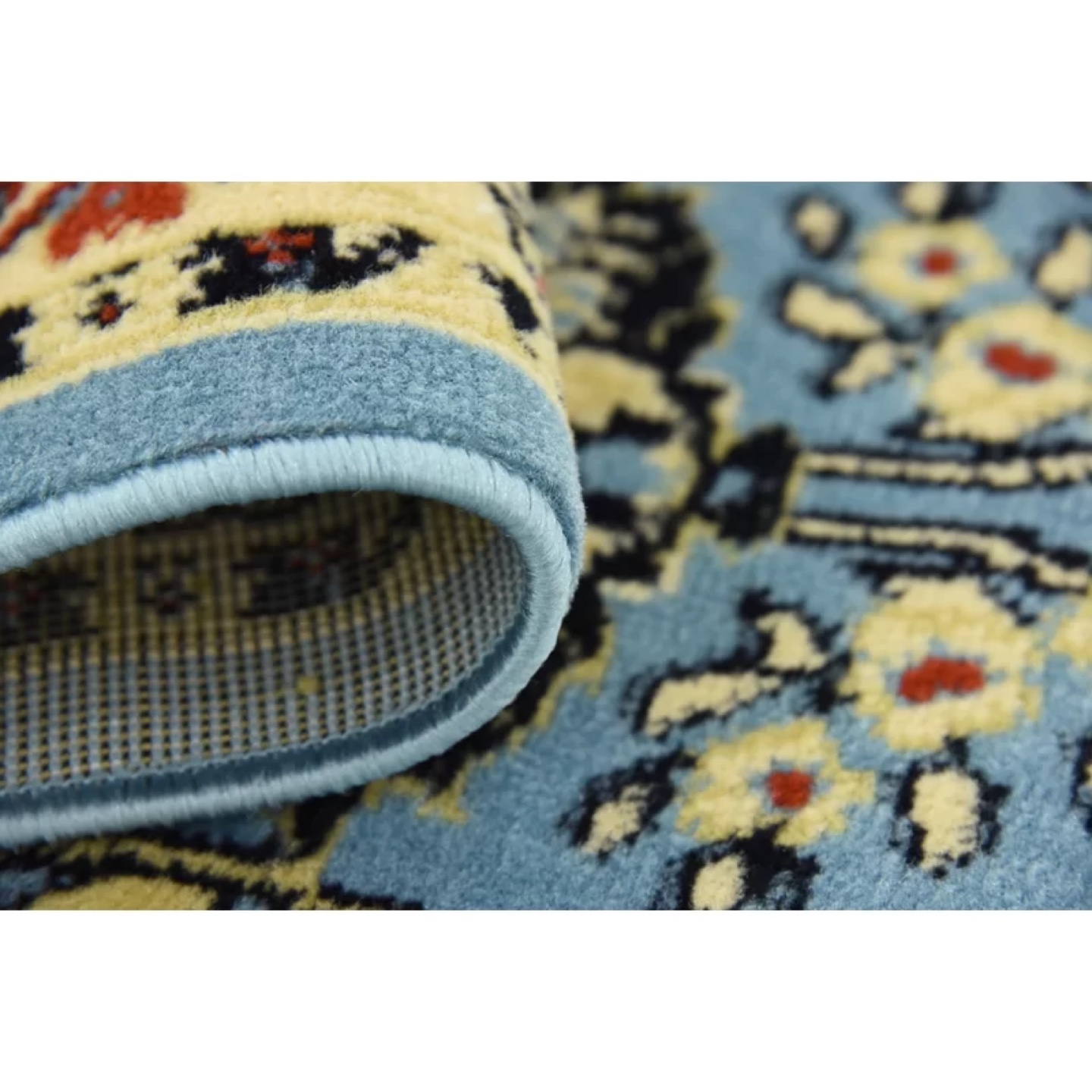 Blue and Cream Floral Area Rug - photo 2