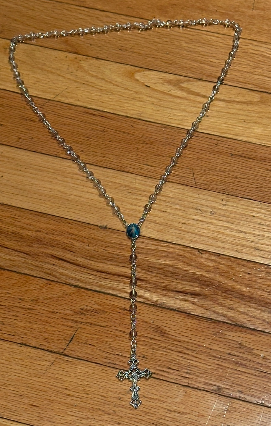Clear Glass Rosary Beads with Cross - photo 2