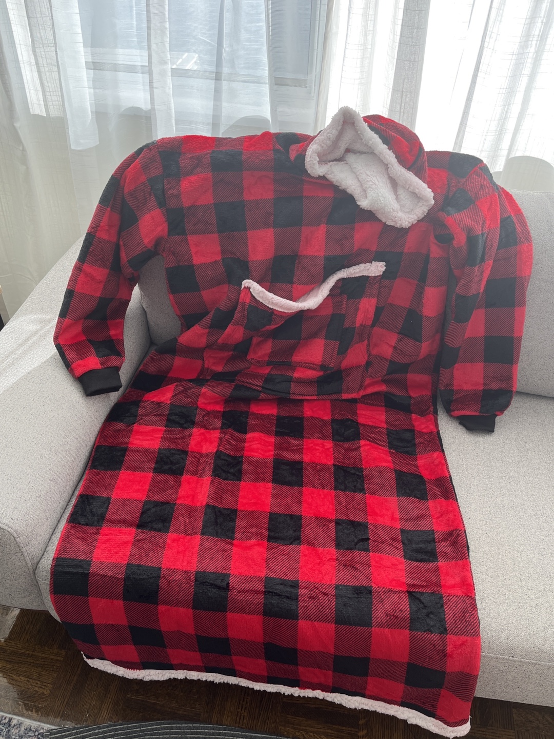 Red and Black Flannel Blanket Hoodie