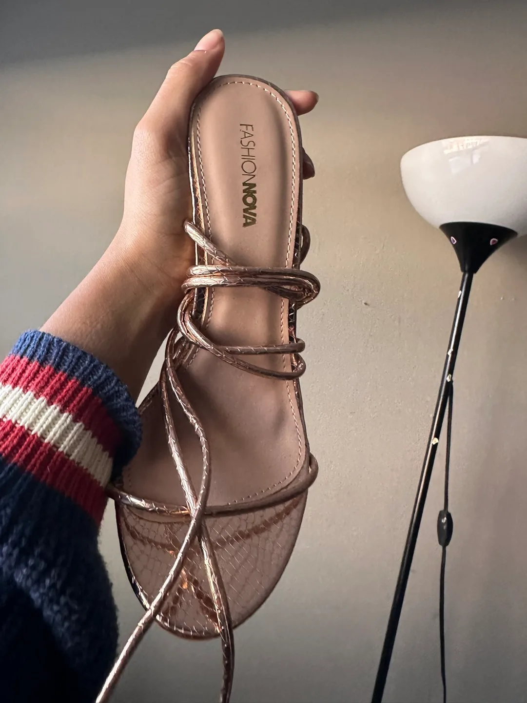 Pair Rose Gold Snake Skin Heeled Sandals image indicator(2)