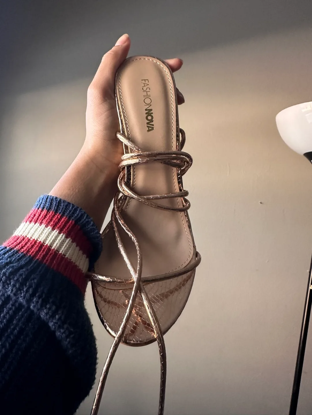 Pair Rose Gold Snake Skin Heeled Sandals image indicator(3)