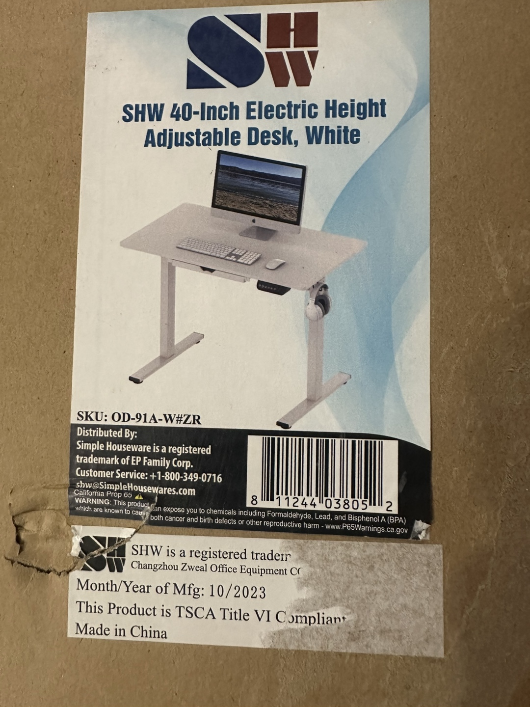 SHW 40-Inch Electric Height Adjustable Desk, White - Brand New - photo 2