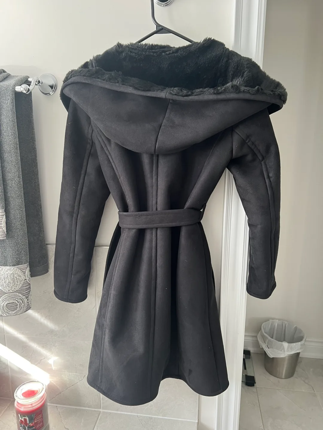 Guess Black Faux Fur Trim Coat image indicator(2)