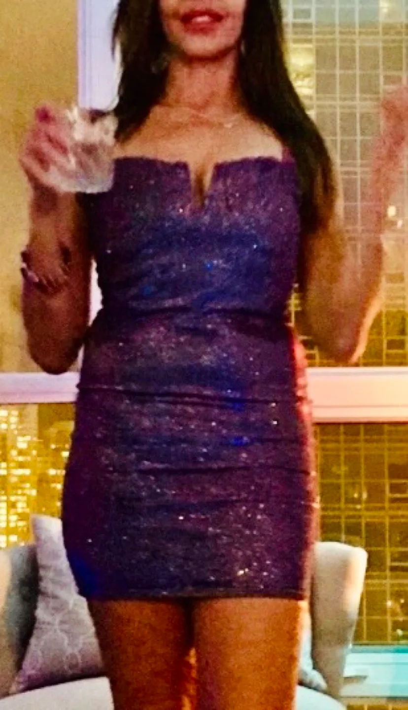 Purple  Glitter Mini Dress image indicator(3)