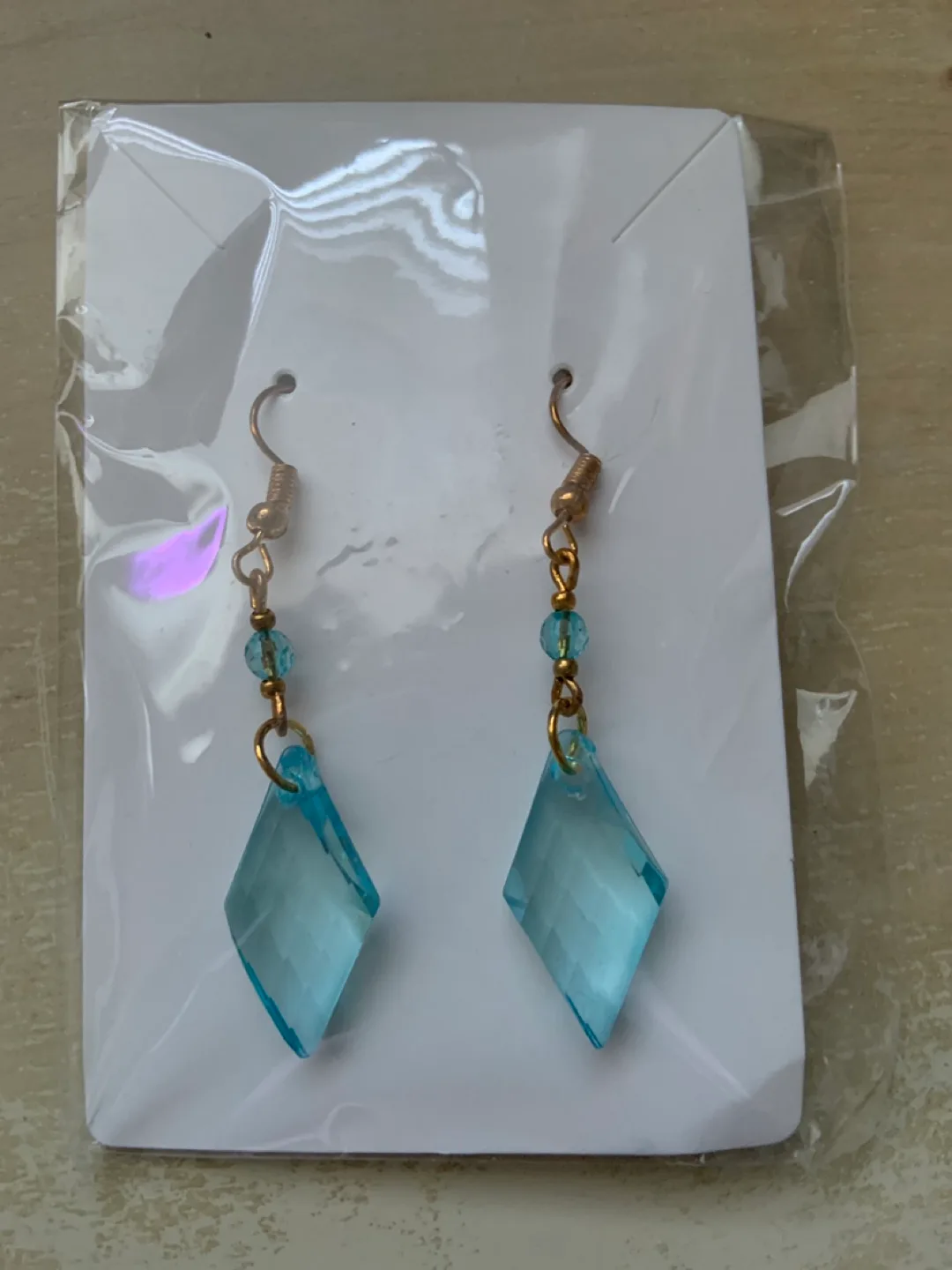 Blue and Gold Beaded Dangle Drop Earrings image indicator(2)