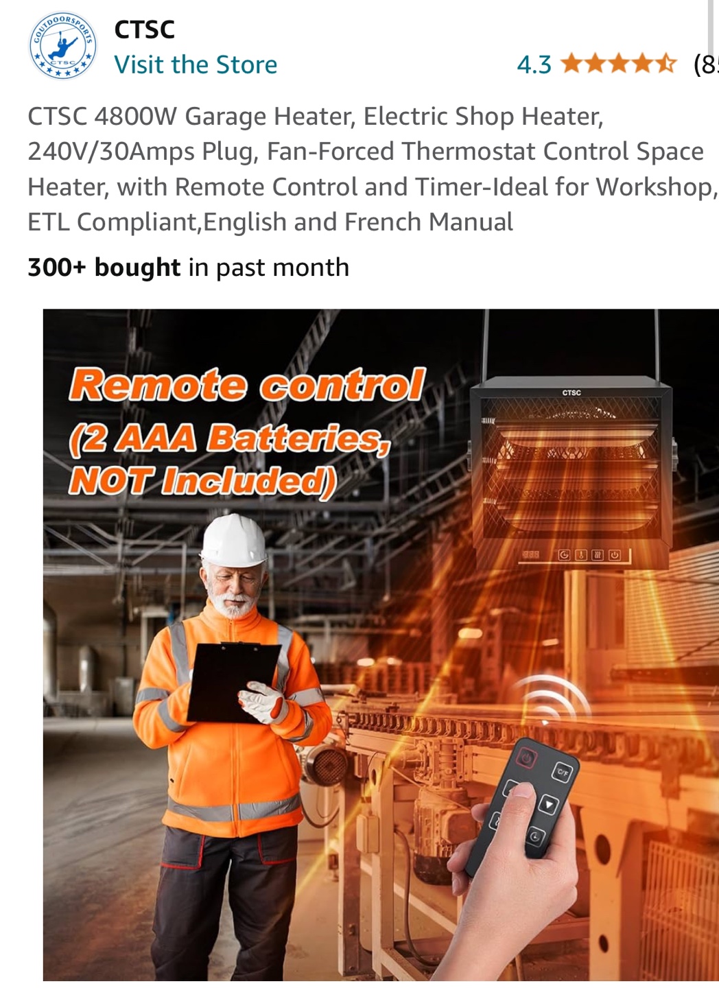 CTSC 4800W Garage Heater with Remote Control - photo 5