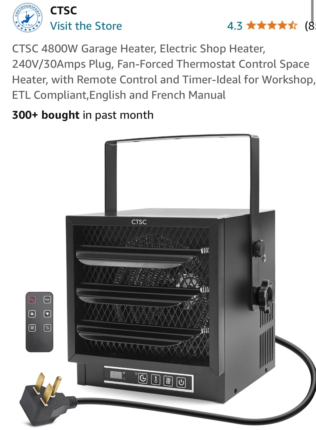 CTSC 4800W Garage Heater with Remote Control