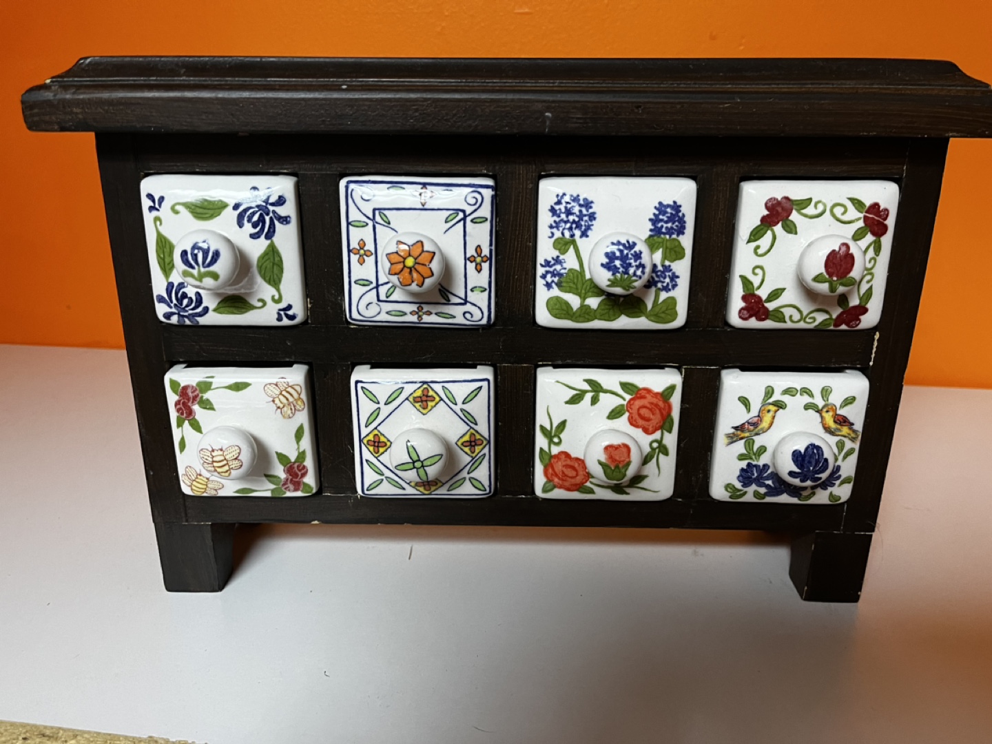 Vintage Wooden Spice Rack with Ceramic Drawers - photo 2