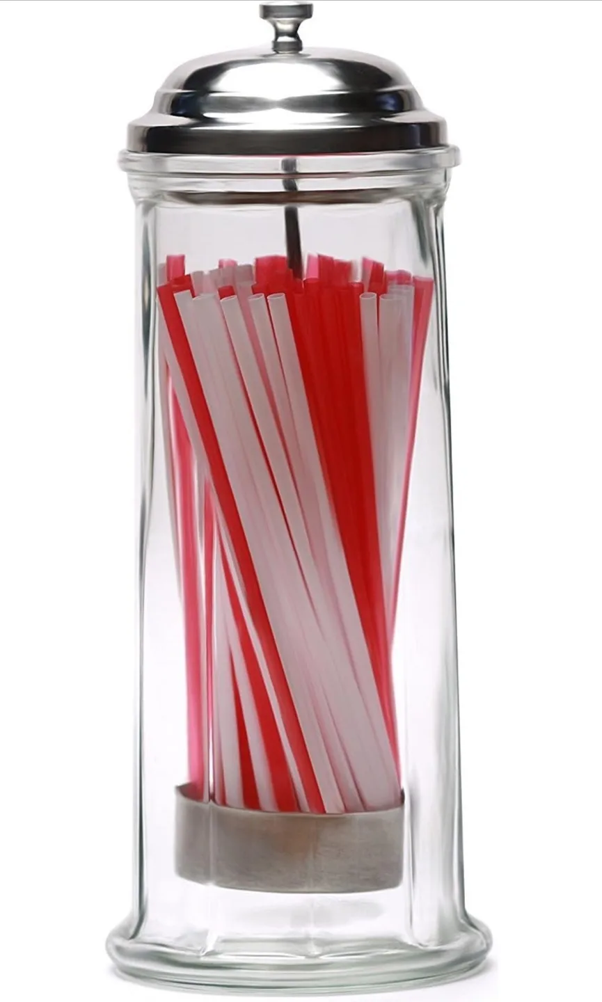Glass Straw Dispenser with Stainless Steel Lid image indicator(3)