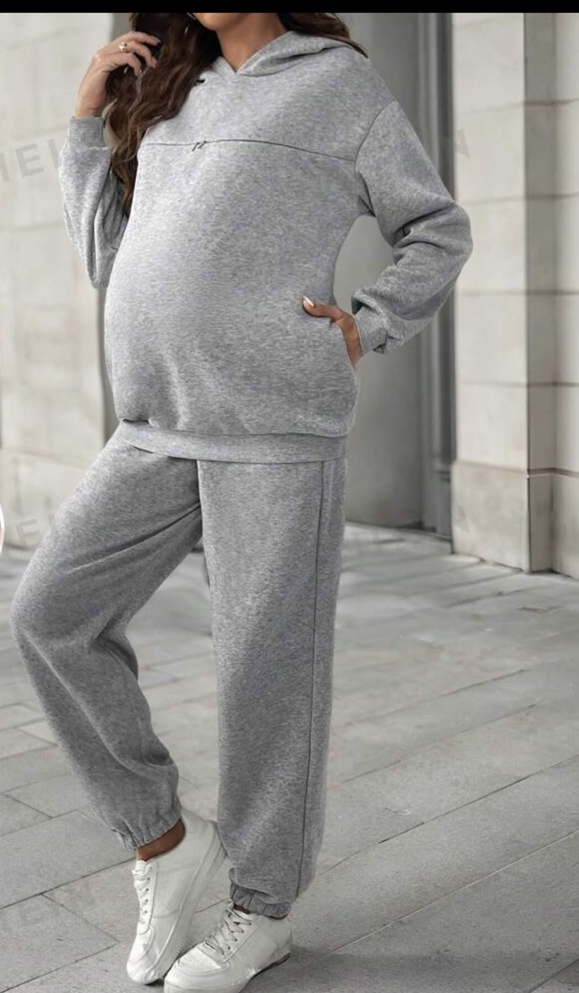 Grey Maternity Hoodie and Pants Set