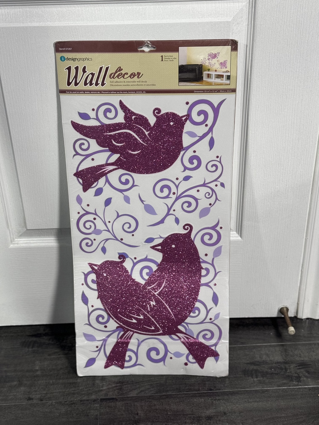 Purple Glitter Birds Wall Decals