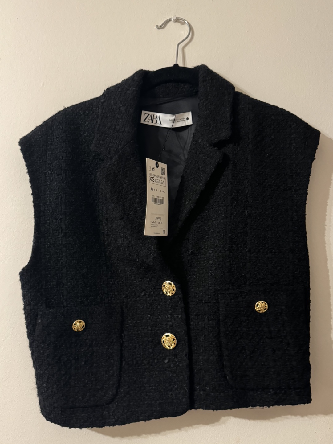 Zara Black Tweed Sleeveless Blazer