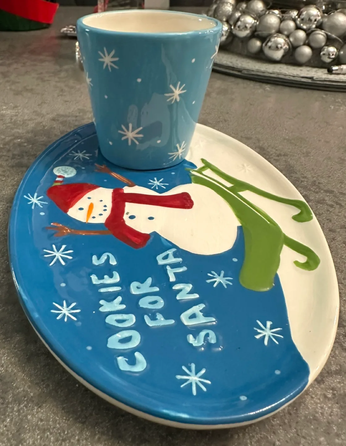 Xmas Cookies&Milk for Santa Snowman Mug and Plate Set image indicator(4)