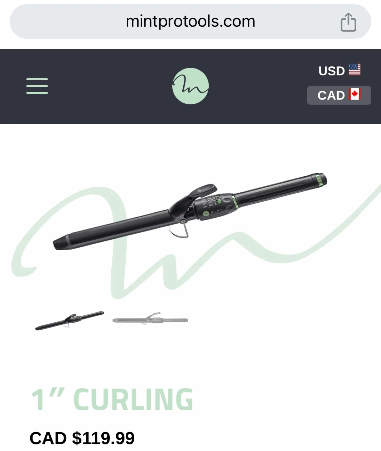 Mint Ionic + Ceramic + Tourmaline Curling Iron, 1” Barrel image indicator(4)