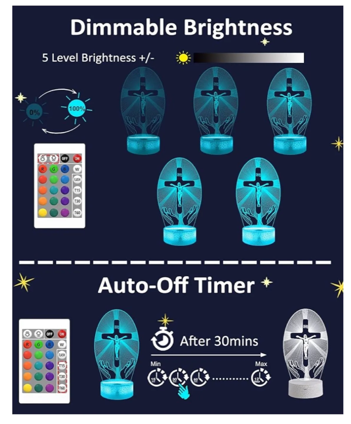 NIB Jesus Cross 3D Night Light 16 Color Changing image indicator(2)