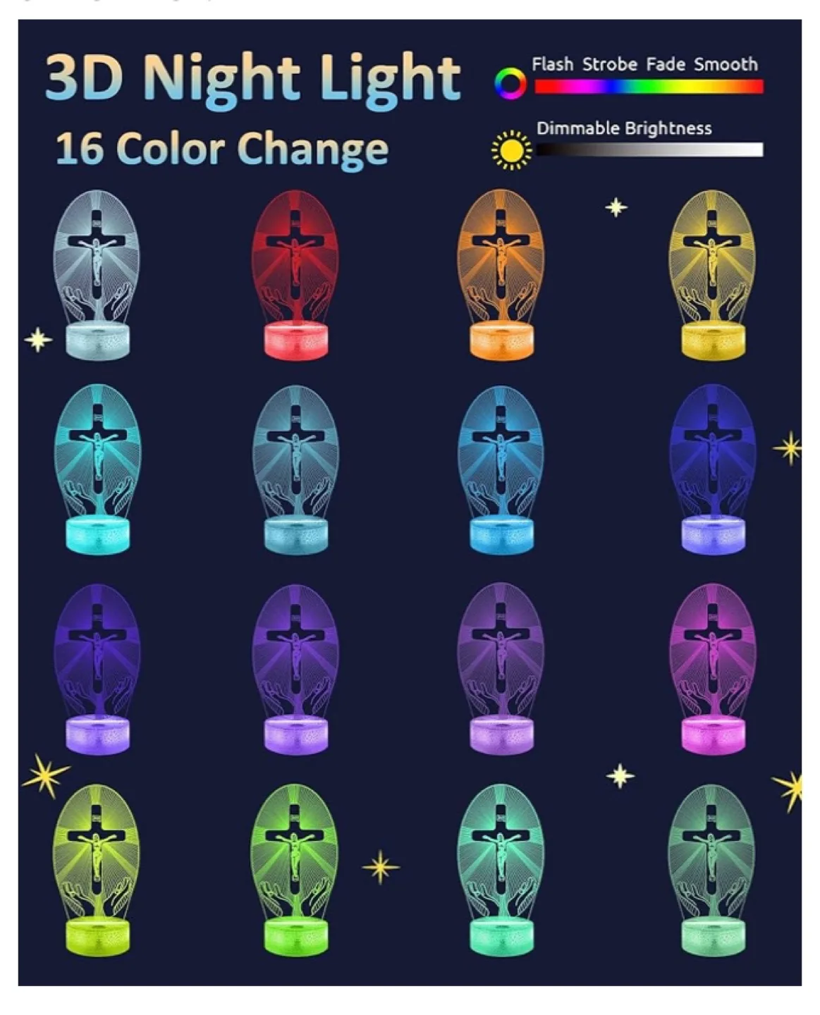 NIB Jesus Cross 3D Night Light 16 Color Changing image indicator(3)