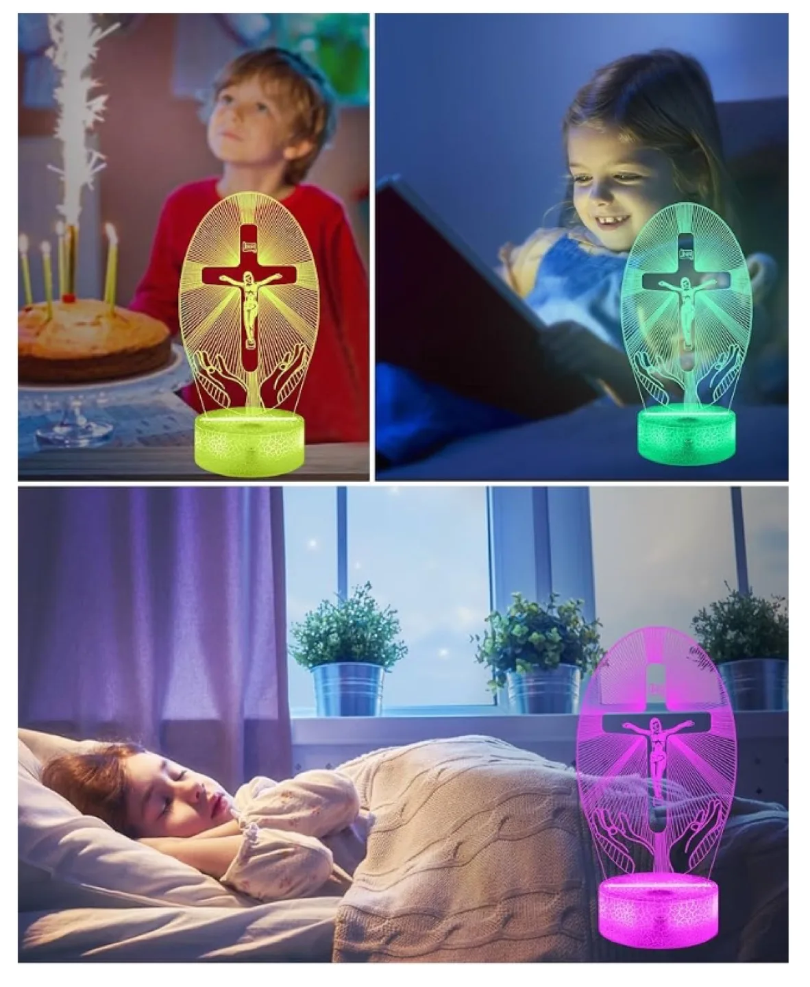 NIB Jesus Cross 3D Night Light 16 Color Changing image indicator(4)
