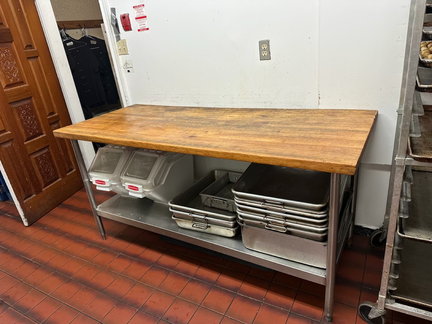 Butcher block table, heavy duty, steel base
