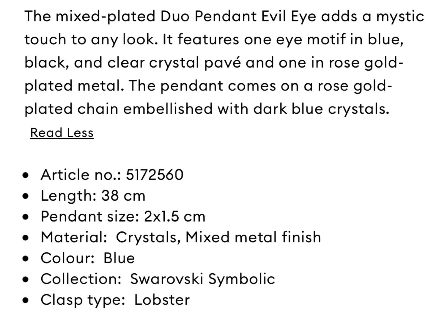 Authentic Swarovski Symbolic Evil Eye Pendant Necklace in box image indicator(2)