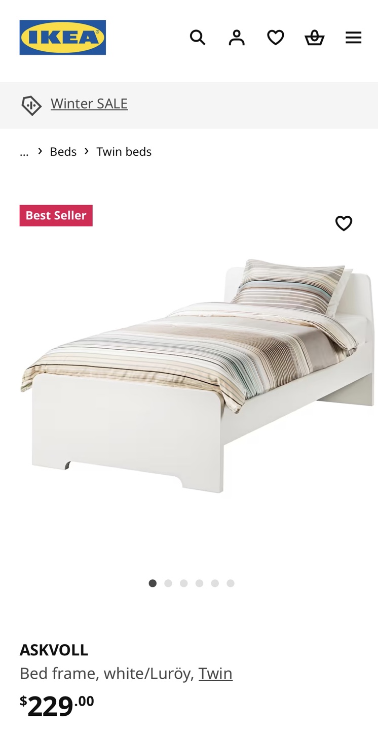 IKEA ASKVOLL Twin Bed Frame White with Mattress and Nightstand - photo 2