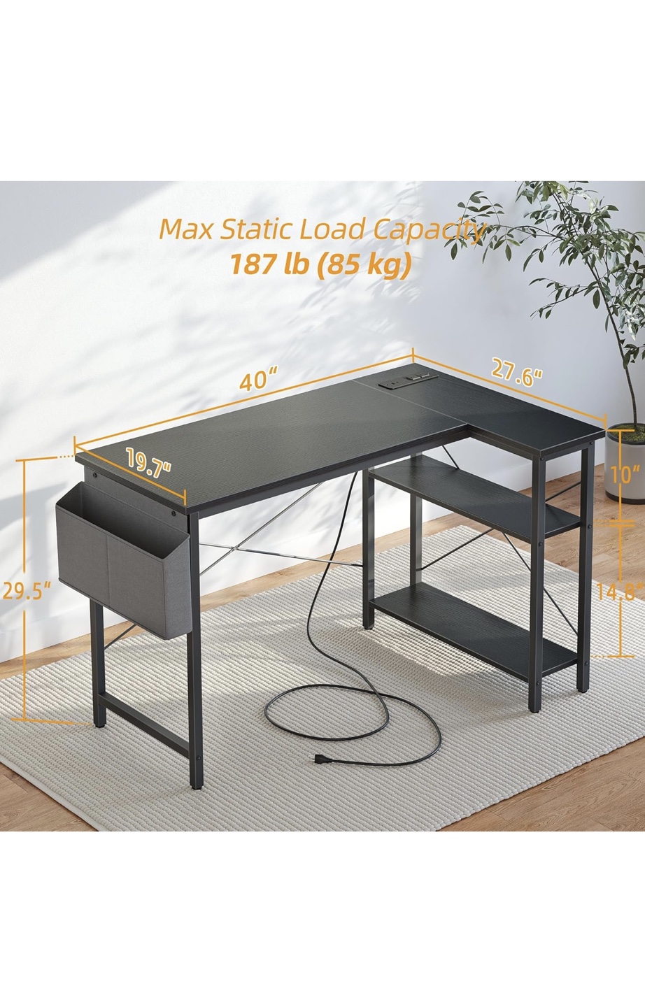 L-Shaped Computer Desk Built-in Power and  Shelf - photo 2