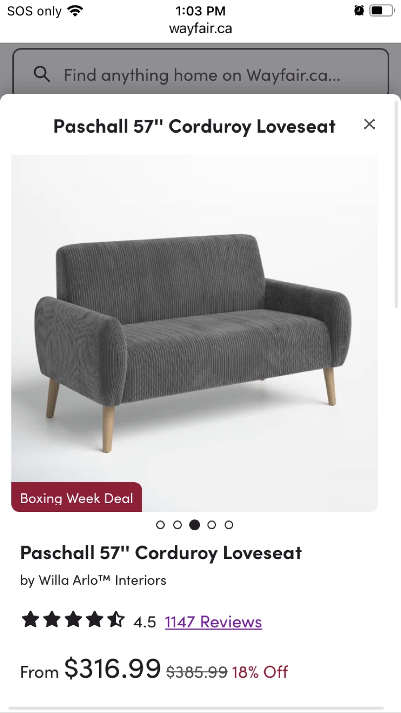 Paschall 57" Corduroy Loveseat