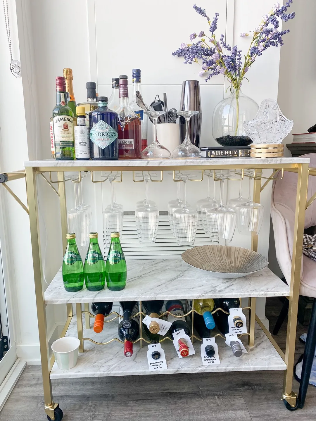 Gold Bar Cart with Marble Top