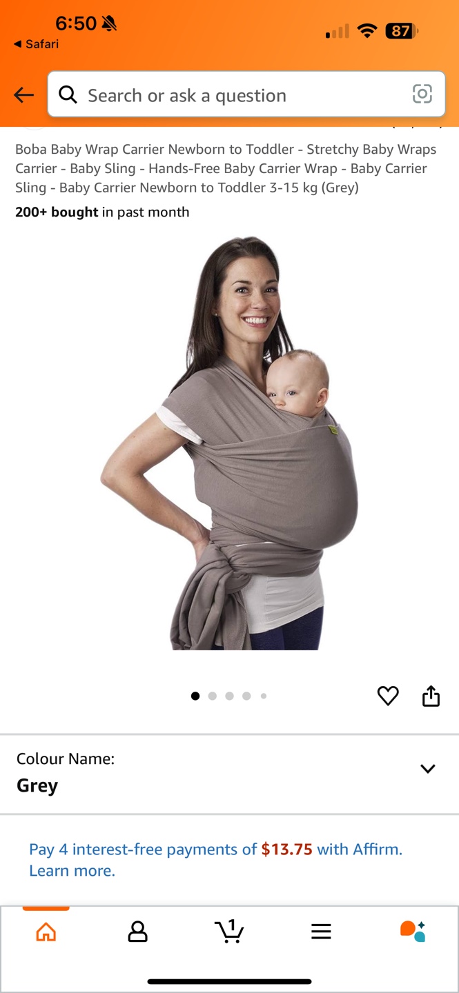 Boba Baby Wrap Carrier Newborn to Toddler Grey