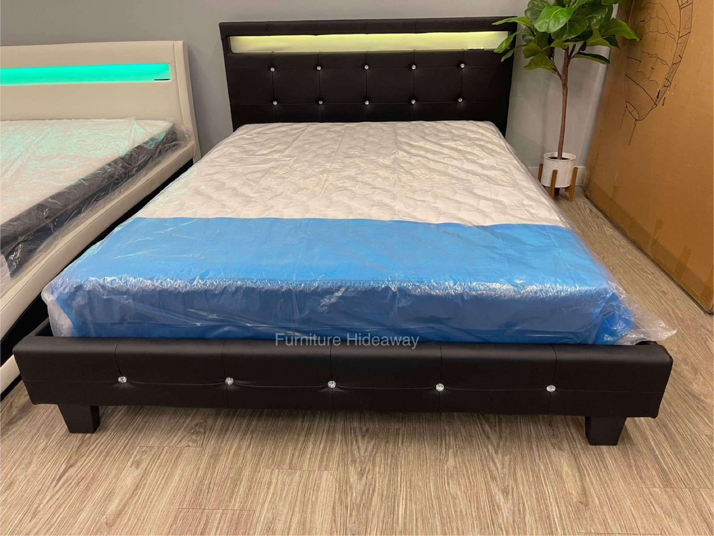 Black Faux Leather Bed Frame with LED Headboard - photo 2
