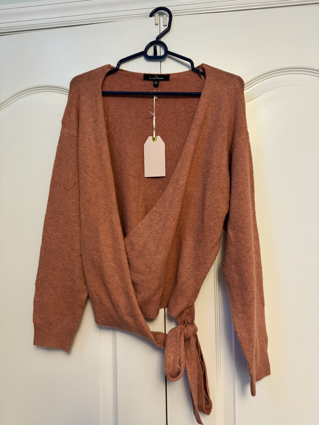 Brand New Pink Crossover Knit Wrap Sweater