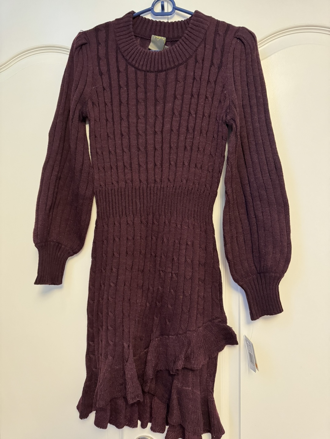 Brand New Petite Ruffled-Hem Cable-Knit Sweater Dress