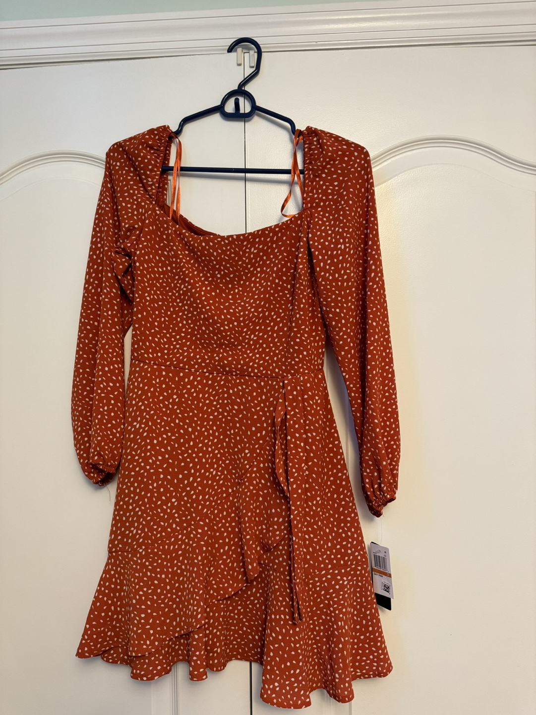 Brand New Womens Orange / Rust Side Tie Ruffled and Flare Dress