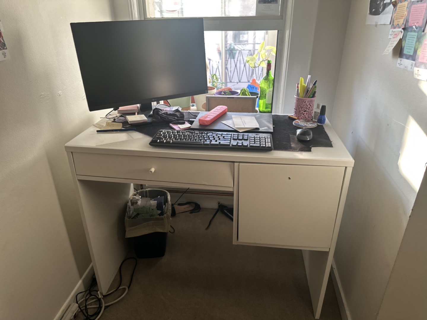 White Desk with Drawer and Cabinet