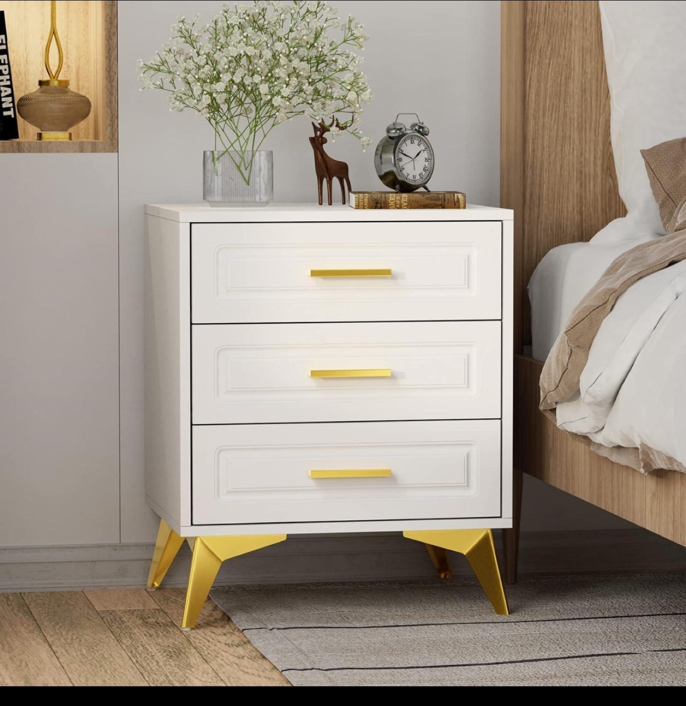 BRAND NEW - White Nightstand with Gold Legs
