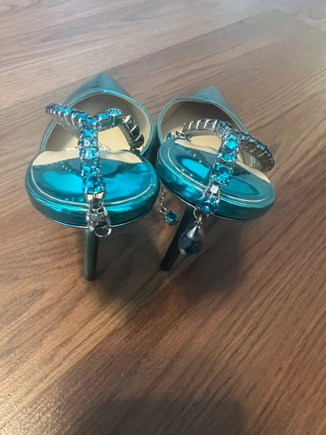 New Jimmy CHOO Blue Metallic Heels with Crystal Ankle Strap image indicator(9)